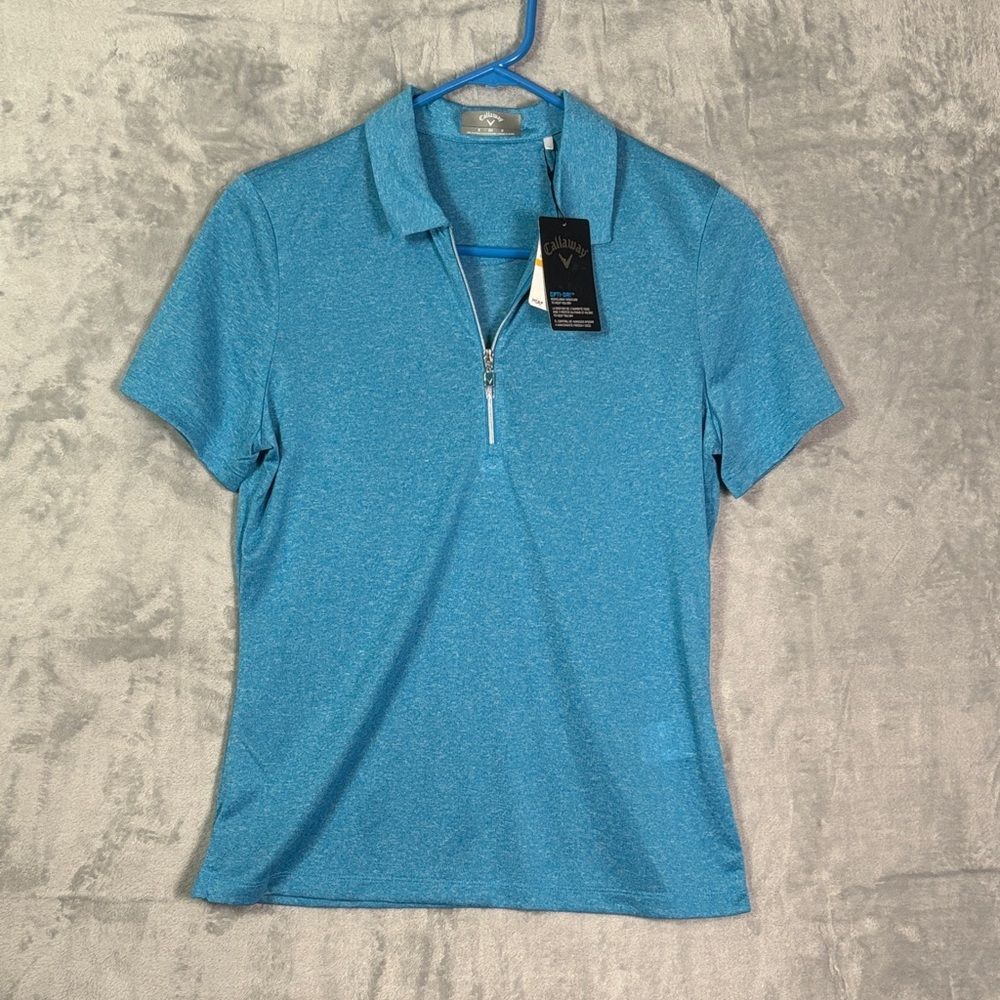 NWT New Callaway Heathered Blue Zip Up Golf Polo Size Small